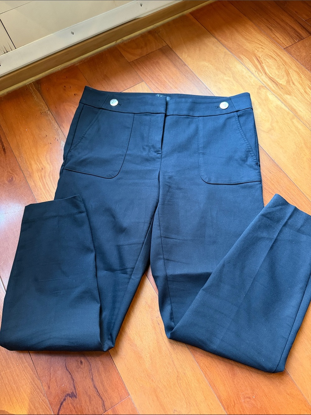 LOFT Black Tailored Slim Trousers with Silver Buttons
